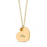 Collier Amor cœur gravé Léa avec pierre de naissance, plaqué or