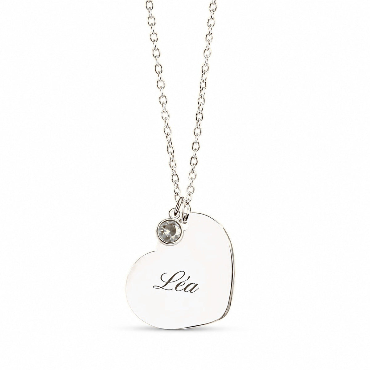 Amor – collier cœur gravé, acier argenté