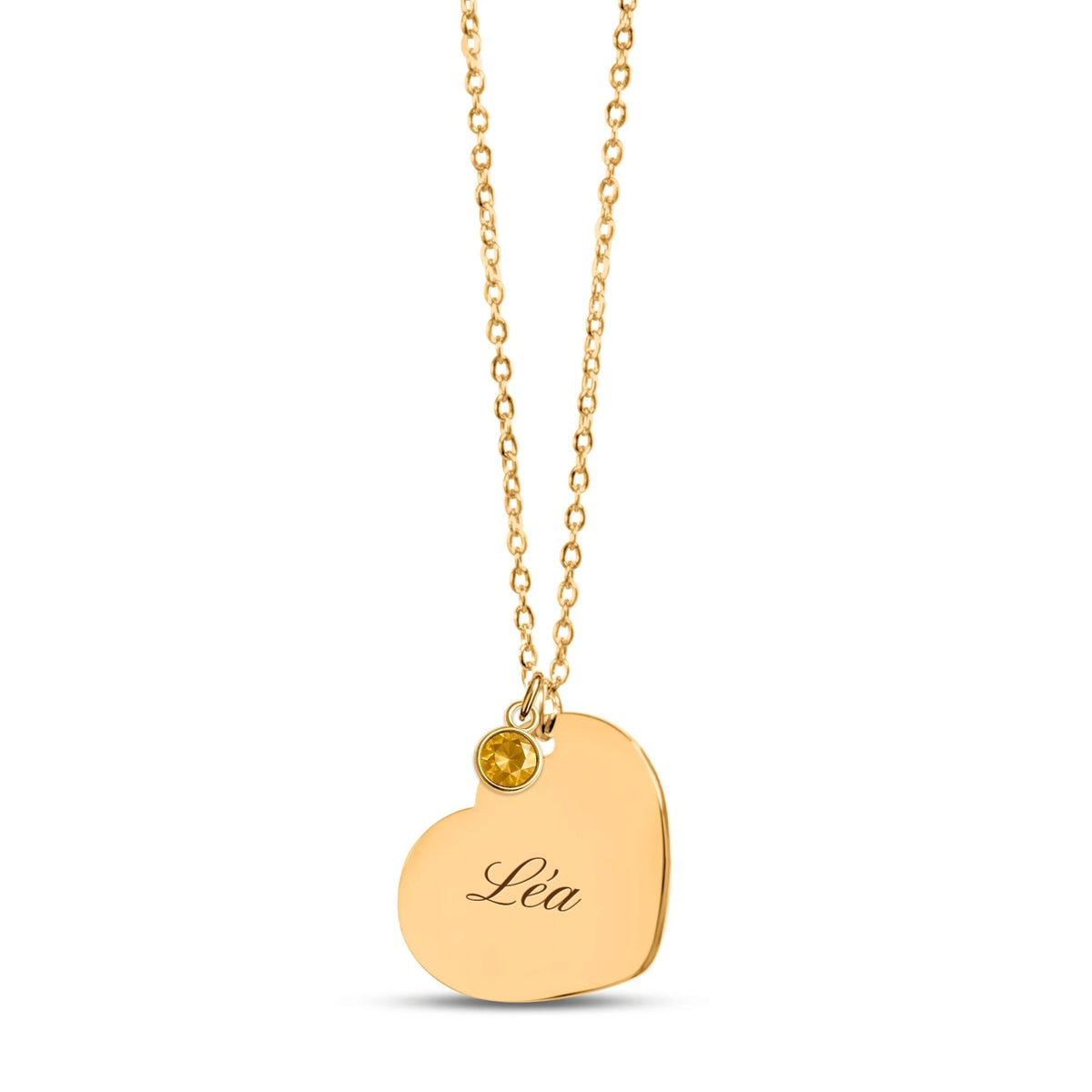 Collier cœur gravé au prénom Léa avec pierre de naissance