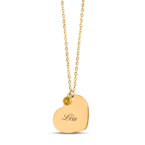 Collier cœur gravé au prénom Léa avec pierre de naissance