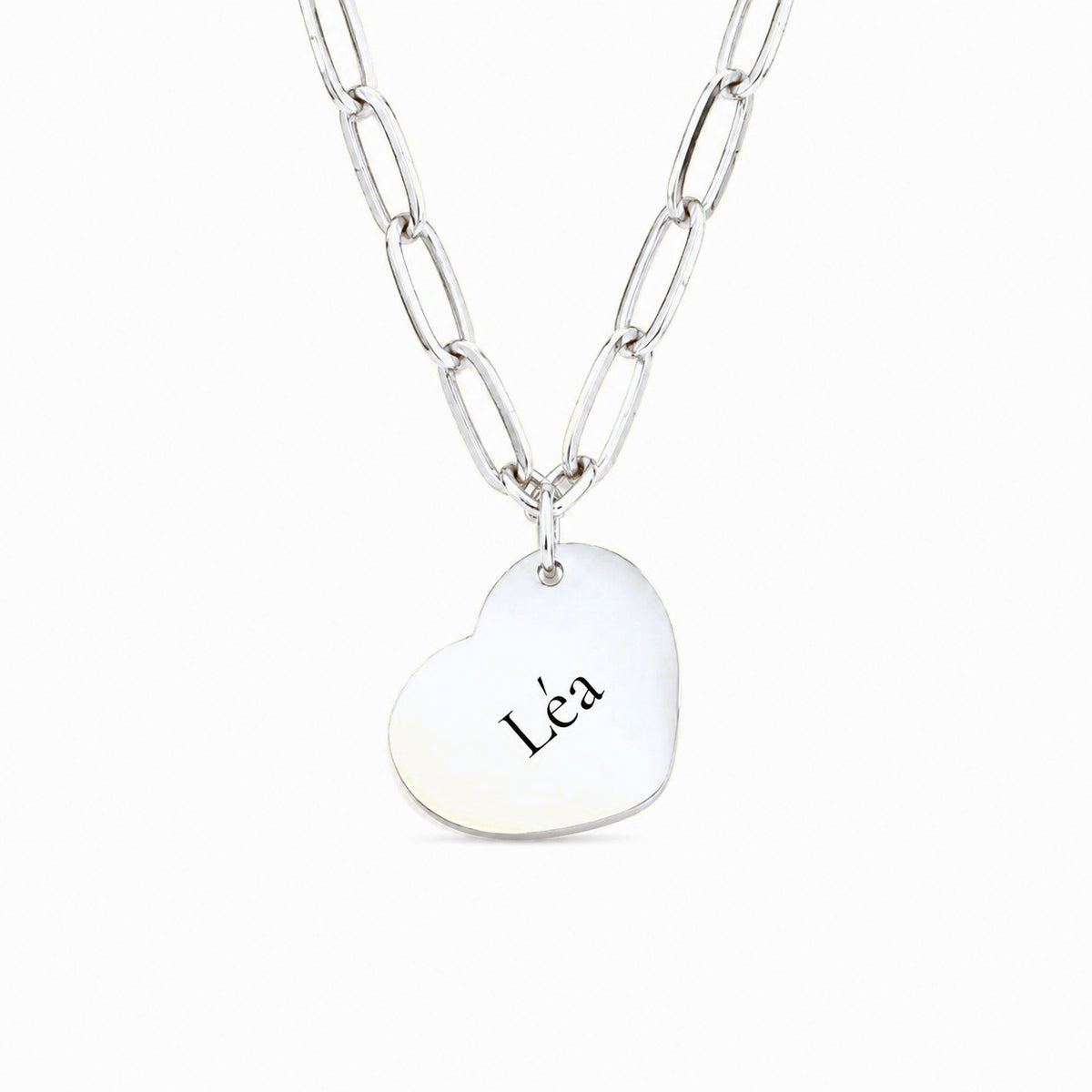 Cor – collier cœur gravé, acier argenté