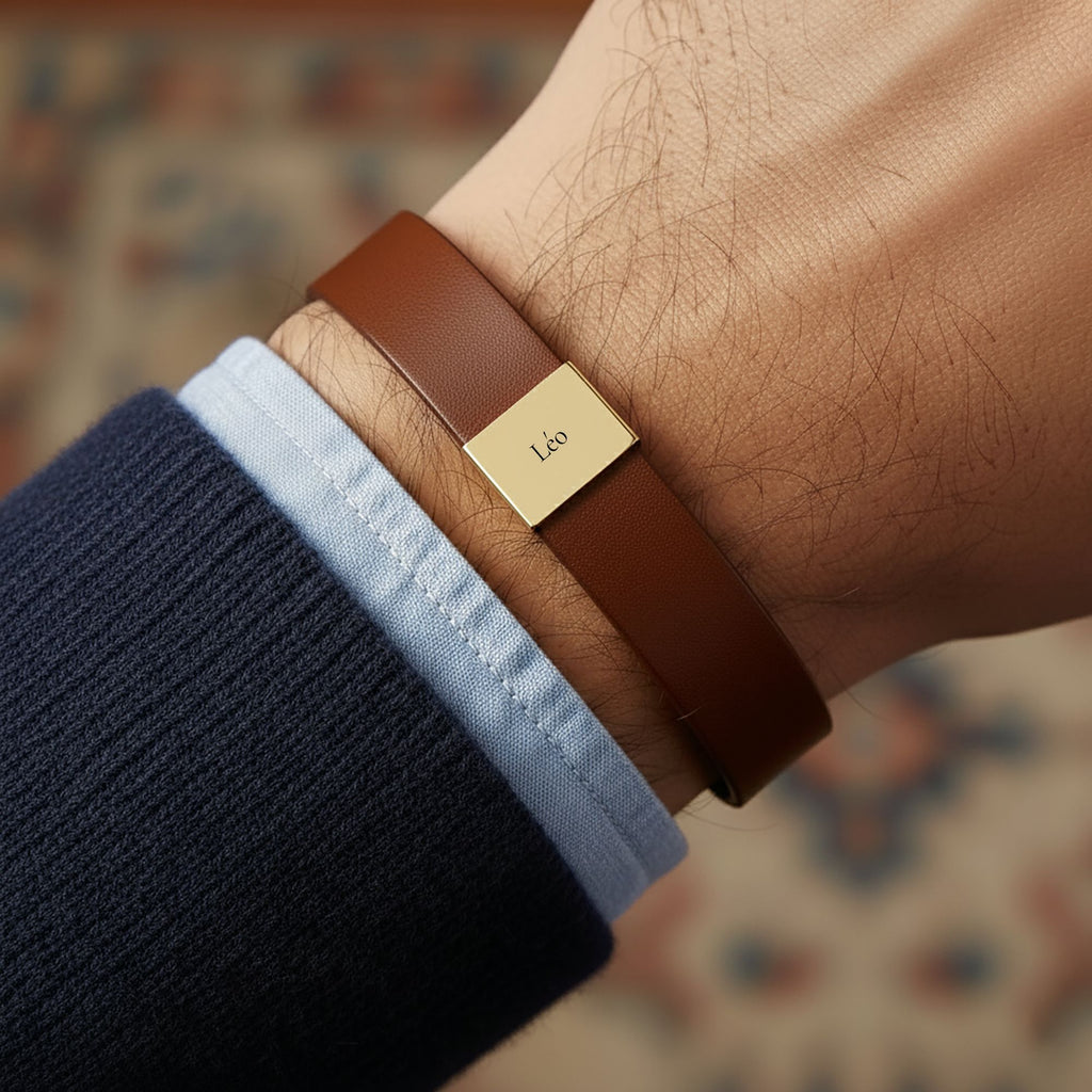 Vir – bracelet cuir homme gravé, Vincula