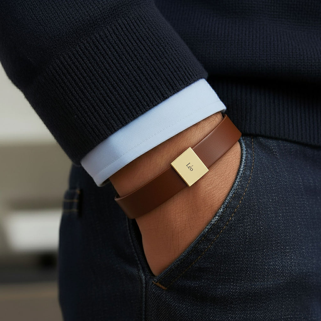 Vir – bracelet cuir homme gravé, Vincula
