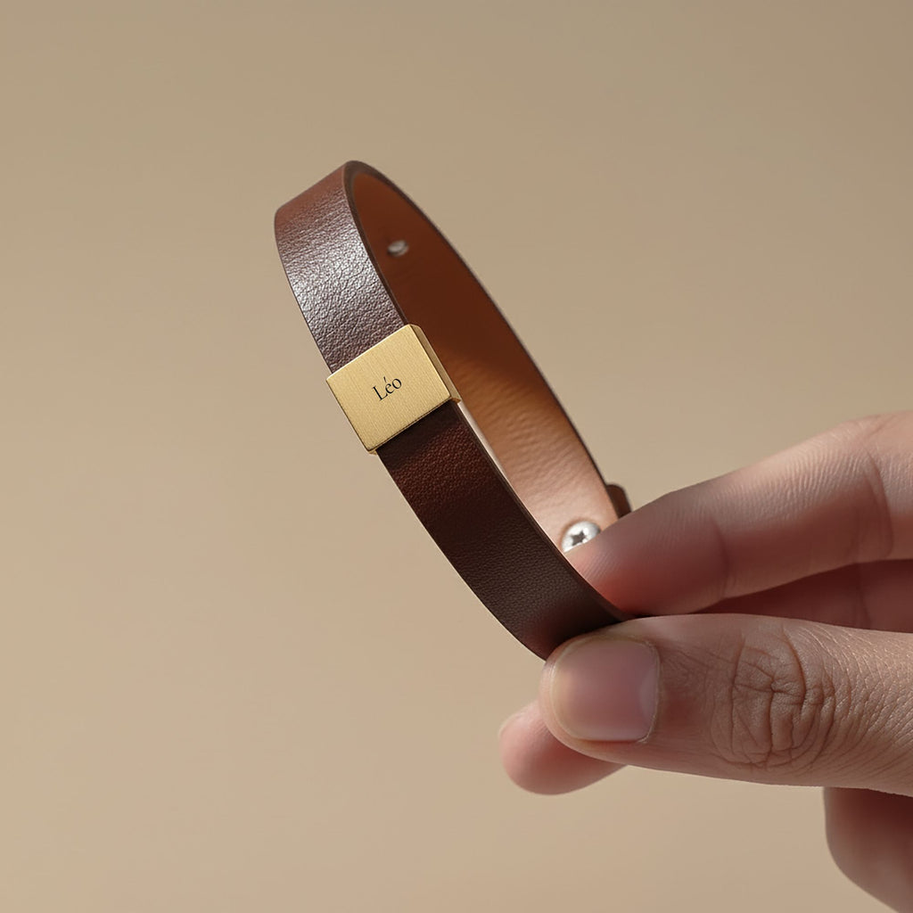 Vir – bracelet cuir homme gravé, Vincula