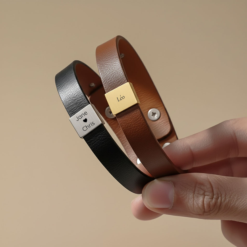 Vir – bracelet cuir homme gravé, Vincula