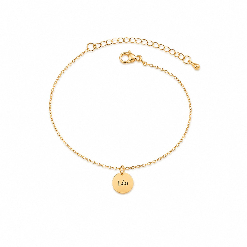 Bracelet Fidelis médaille gravée Léo, plaqué or