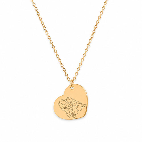 Collier Imago cœur gravé d'un portrait, plaqué or