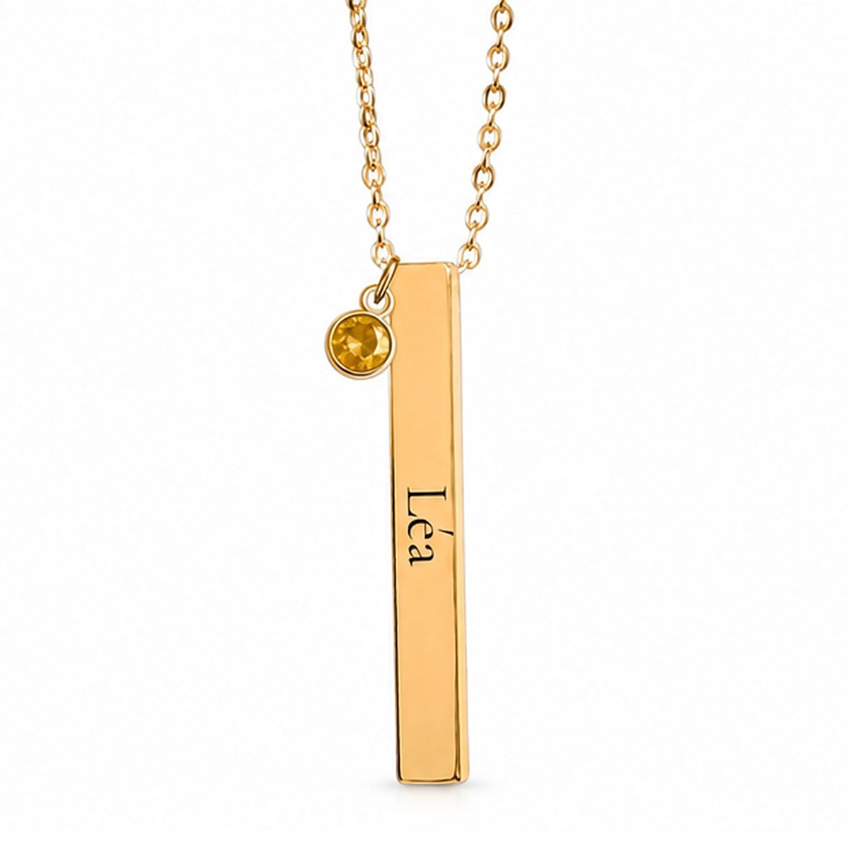 Collier Linea barre gravée Léa avec pierre de naissance, plaqué or