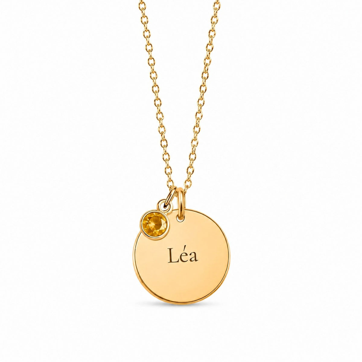 Luna – collier médaille gravée & pierre de naissance, Vincula